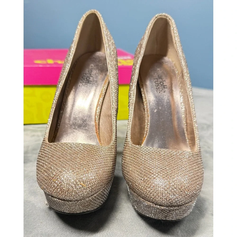 Charlotte Russe Sin-01 Womens 6 Champagne Glitter Platform Pump Heels